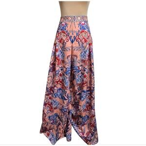 Champagne & Strawberry Brocade Palazzo Pants High Waist Floral Size L